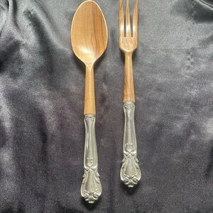 Sterling Handle & Wood Serving Set Fork & Spoon Antique/Vintage Webster